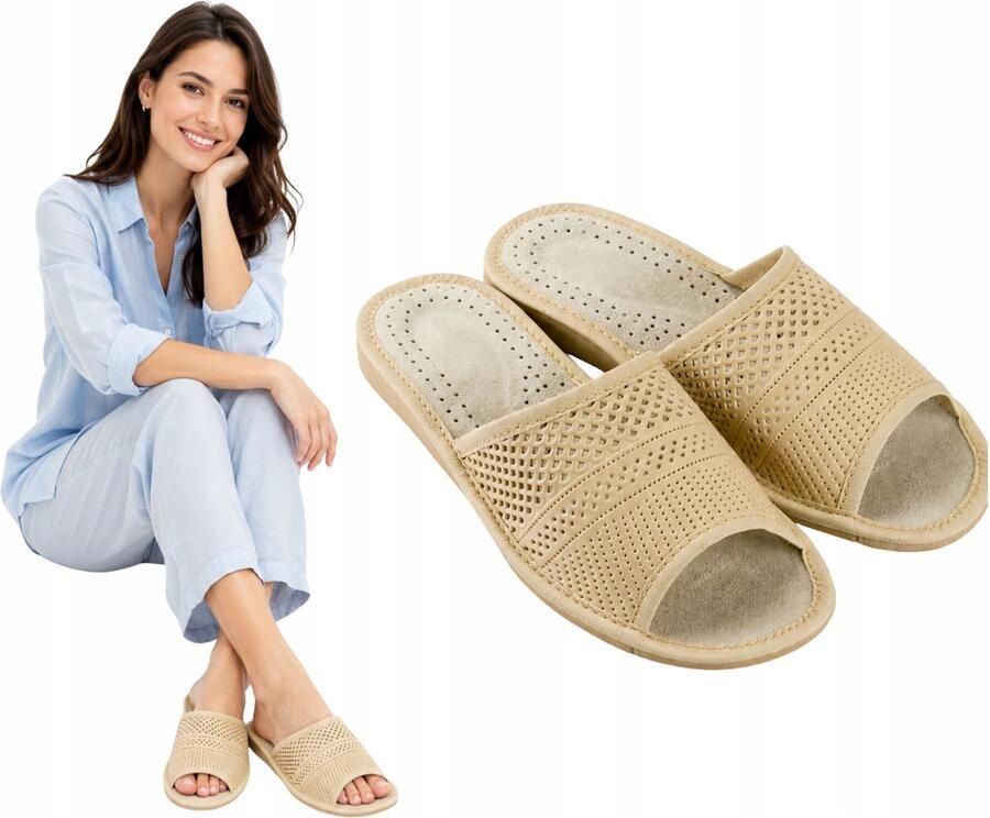 Nowo Dames Pantoffels Beige Open Teen Comfortabel & Ventilerend