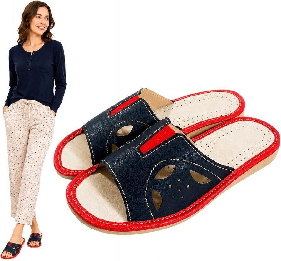 Nowo Dames Pantoffels Blauw Leer Ajour