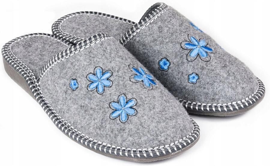 Nowo Dames pantoffels van vilt blauwe bloemen