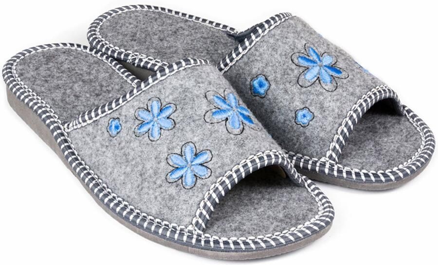 Nowo Dames pantoffels blauwe bloemen comfortabel filc