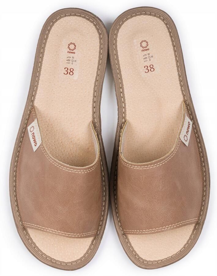 Nowo Dames Pantoffels Bruin Leer Comfort & Stijl