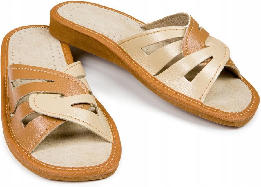 Nowo Dames Pantoffels Bruin Leer Comfortabele Slippers