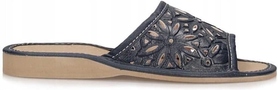 Nowo Dames pantoffels EK-6095A navy blauw echt leer instappers