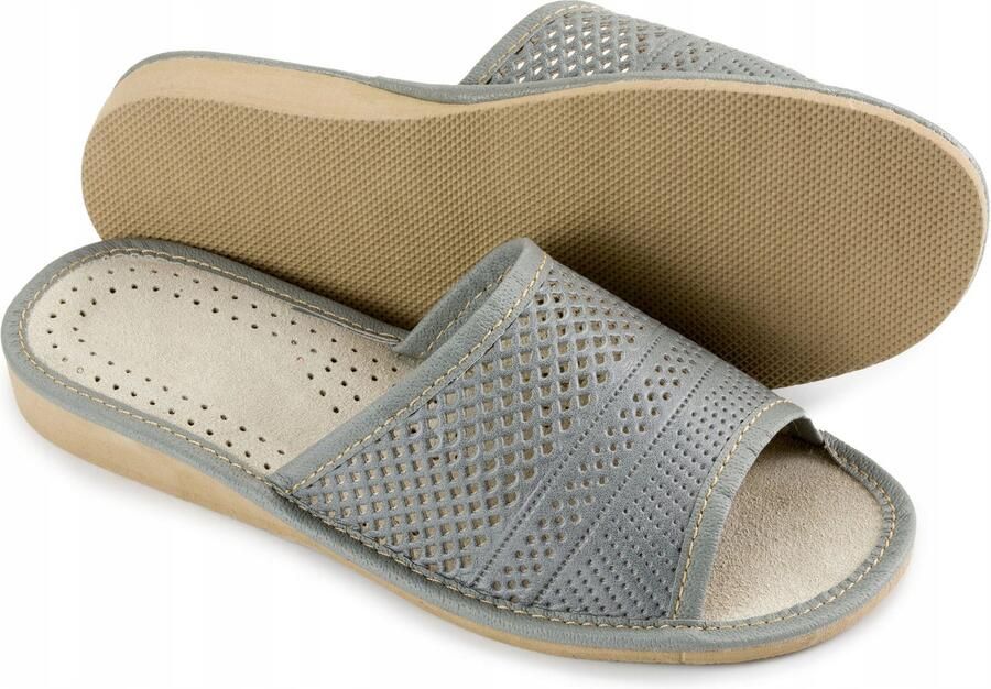 Nowo Dames pantoffels grijs instappers leer zomer