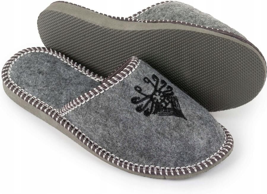 Nowo Dames Pantoffels Grijze Filc met Góralski Patroon