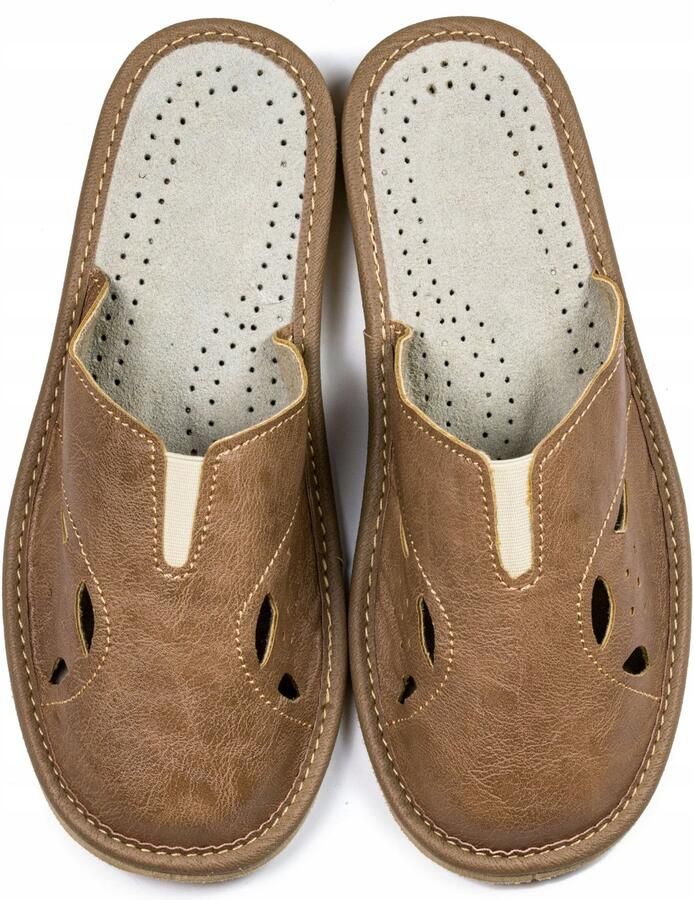 Nowo Dames Pantoffels Leer Crème Comfortabele Instappers