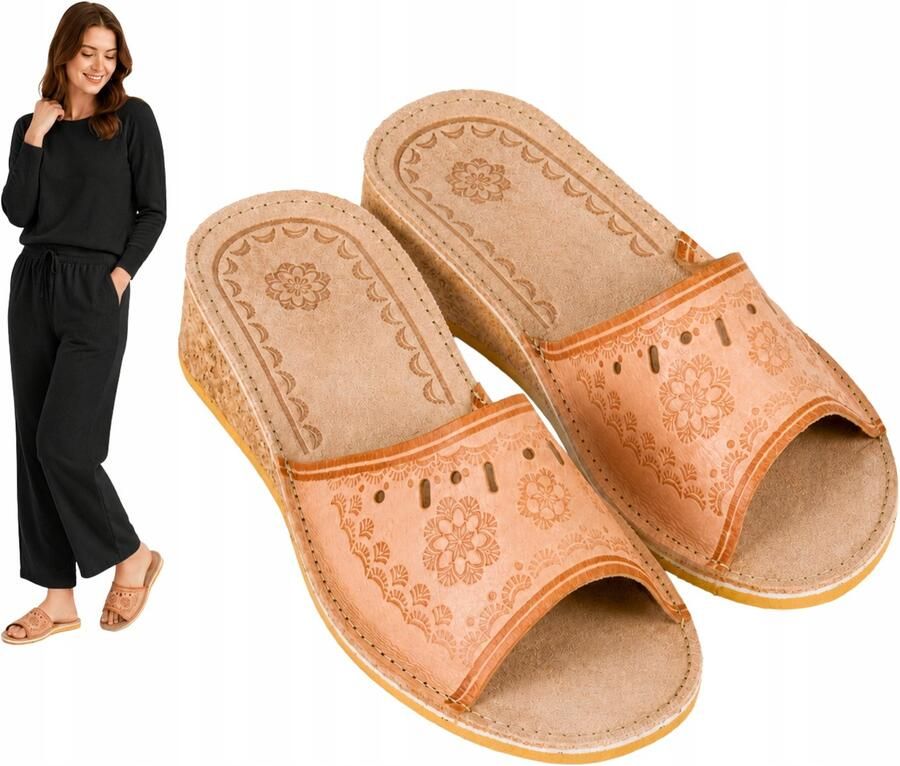 Nowo Dames Pantoffels Leer Góralski Design Handgemaakt