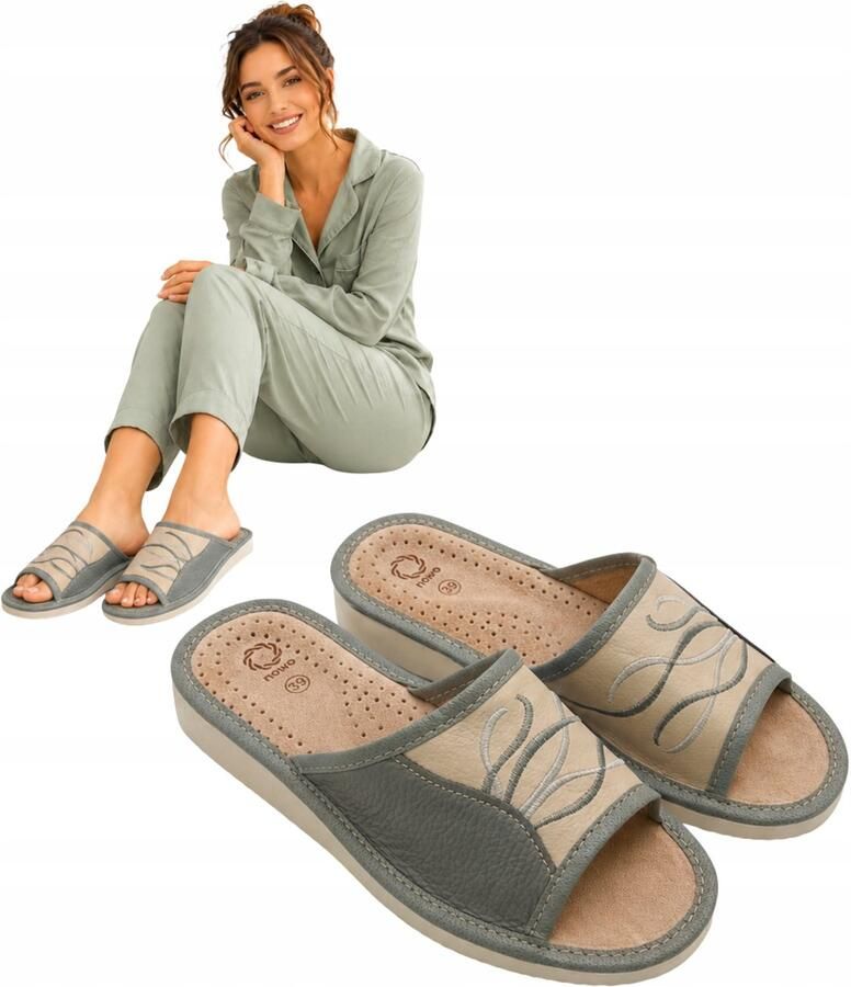 Nowo Dames Pantoffels Leer Grijs Comfortabel & Stijlvol