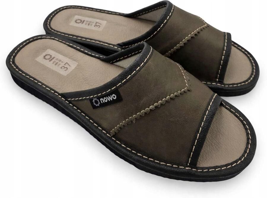Nowo Dames Pantoffels Leer Olijfgroen Licht & Comfortabel