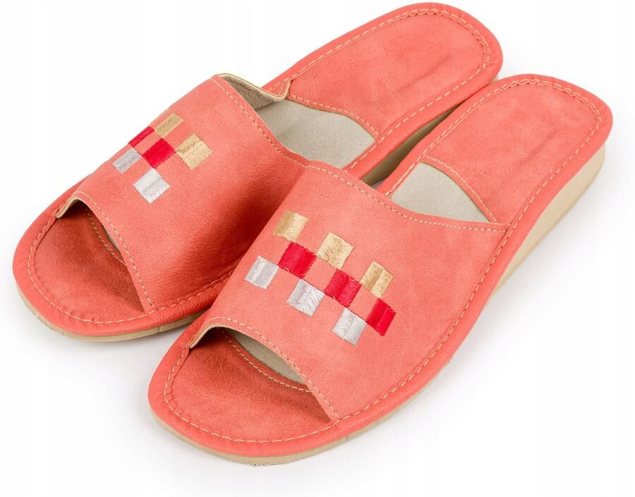 Nowo Dames Pantoffels Leer Oranje Comfortabele Huis Slipper