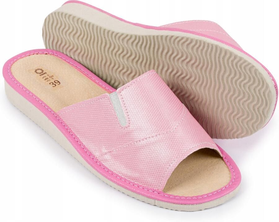 Nowo Dames Pantoffels Leer Roze Comfortabele Instappers met Elastiek