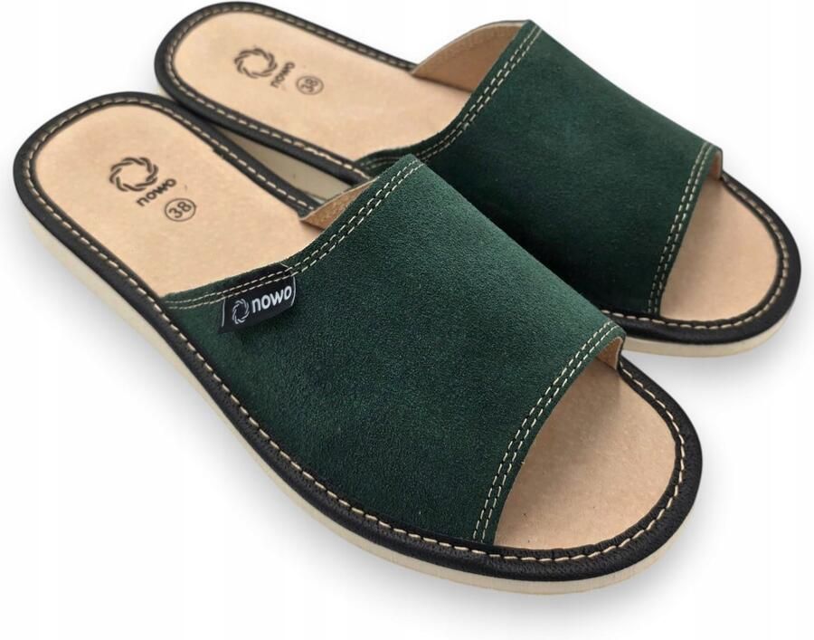 Nowo Dames Pantoffels Leer Suède Groen