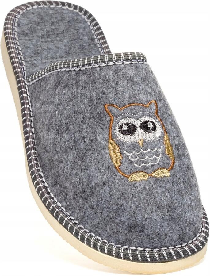 Nowo Dames pantoffels met uil grijs instappers warm en comfortabel