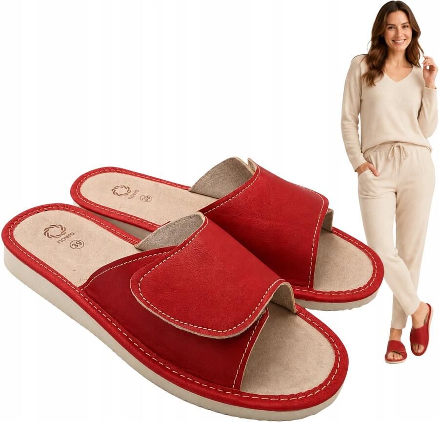 Nowo Dames Pantoffels Rood Klittenband Verstelbaar & Comfortabel