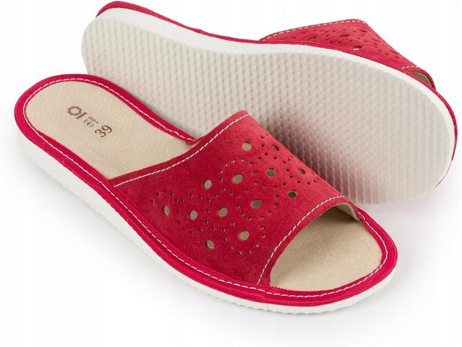 NOWO Dames pantoffels rood suède leer comfortabele instappers met open neus
