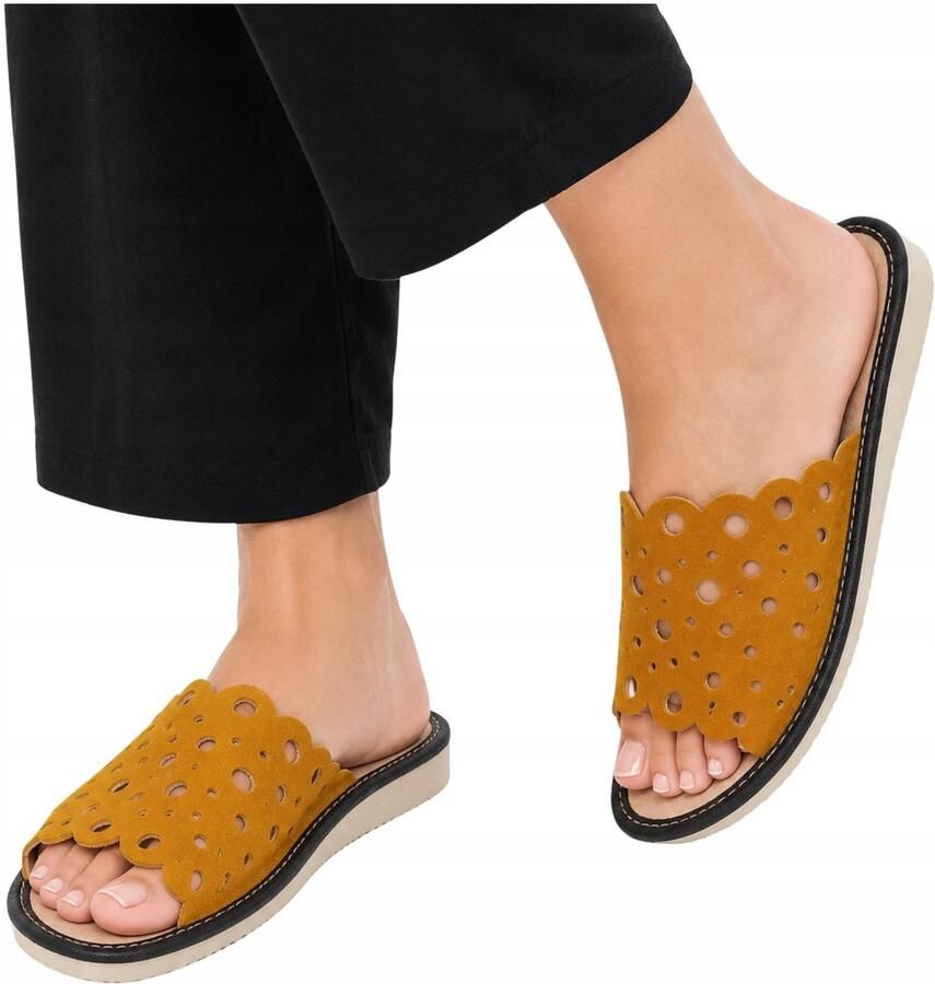Nowo Dames Pantoffels Suède Open Miel Kleur