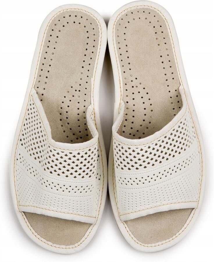 Nowo Dames Pantoffels Leer Beige Grijs Instappers
