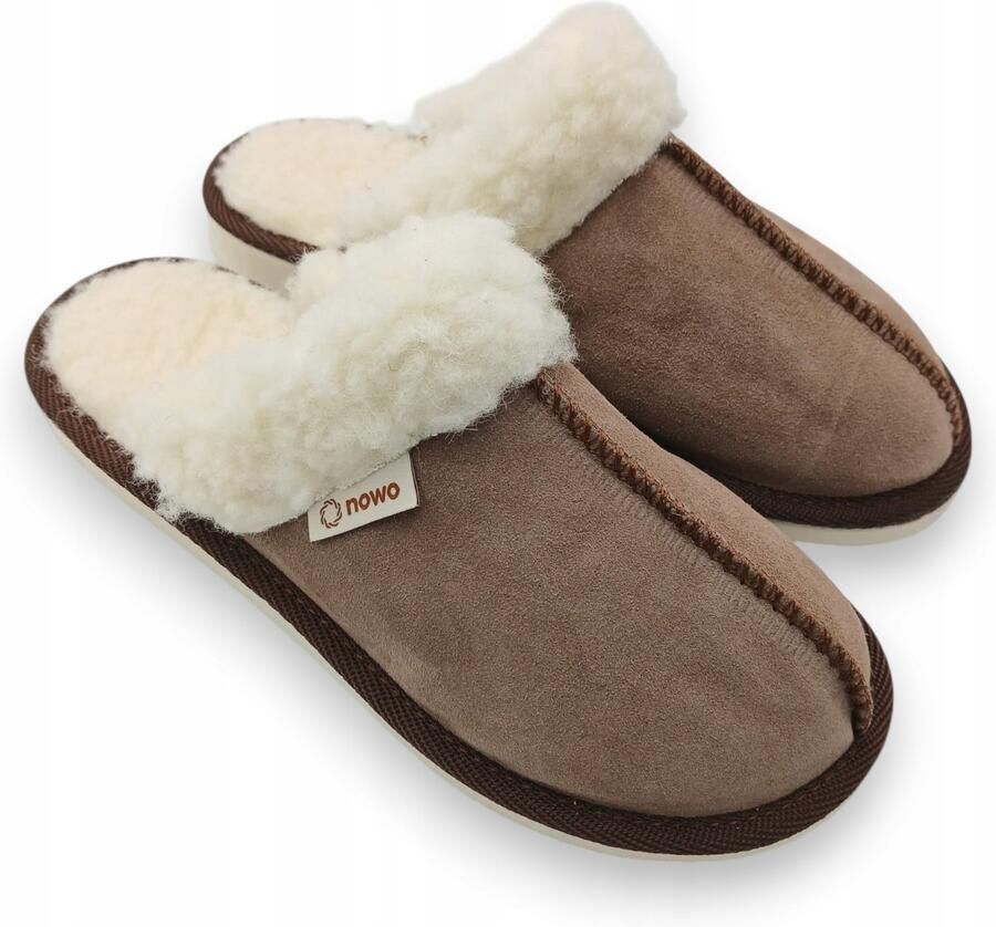 Nowo Dames Pantoffels van Leer met Natuurlijke Wol Warm en Comfortabel