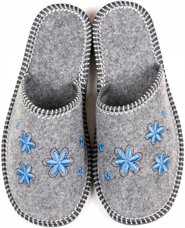 Nowo Dames Pantoffels van Vilt met Blauwe Bloemen