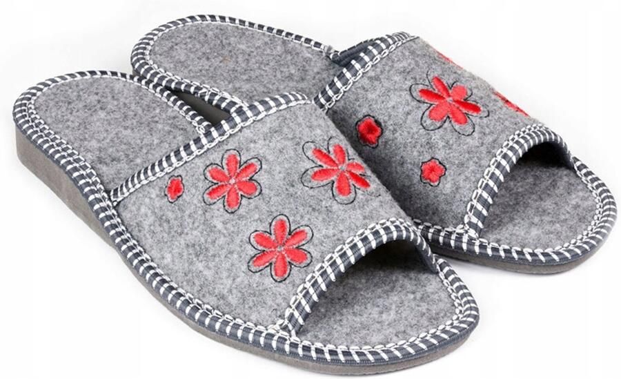 Nowo Dames pantoffels van vilt met rode bloemen Comfortabel en stijlvol