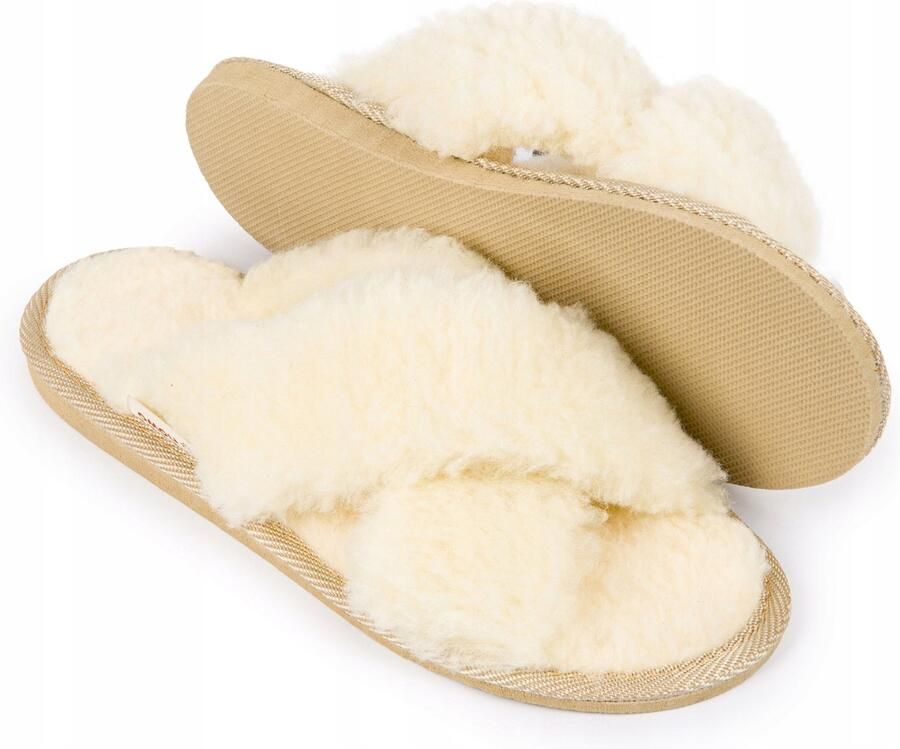 NOWO Dames Pantoffels Wol Elegante Comfortabele Huisschoenen Ecru