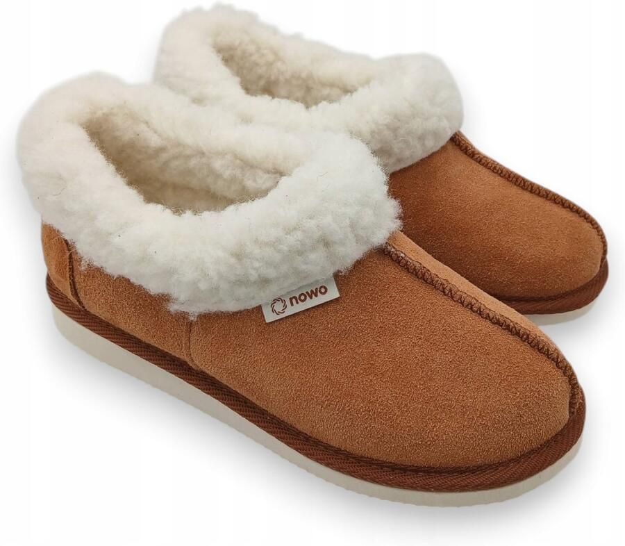 Nowo Dames Pantoffels Wol & Leer Warm & Comfortabel