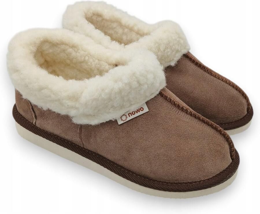 Nowo Dames Pantoffels Wol Leer Bruin