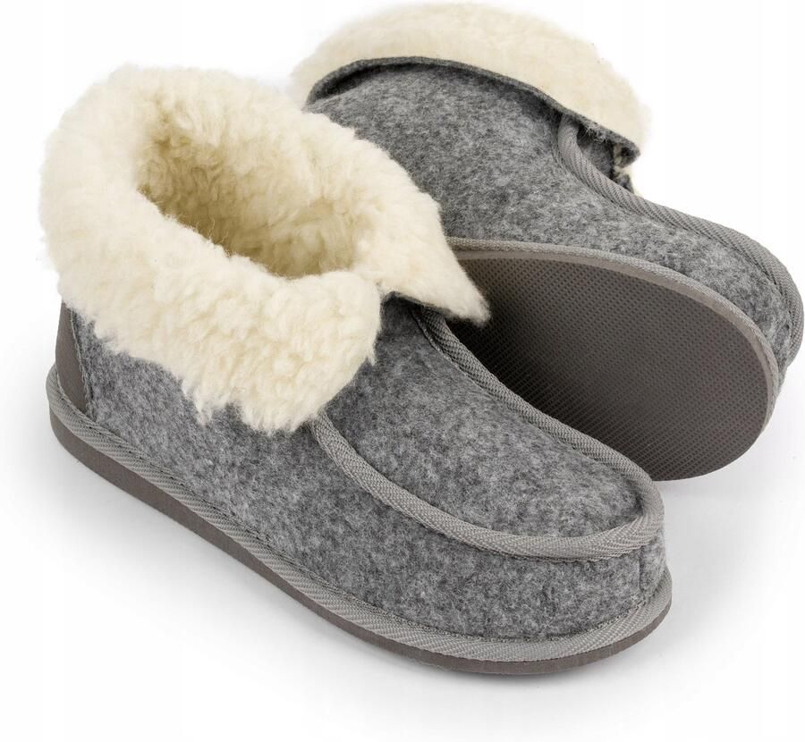Nowo Dames Pantoffels Wol Vilt Grijs Warm Gevoerd