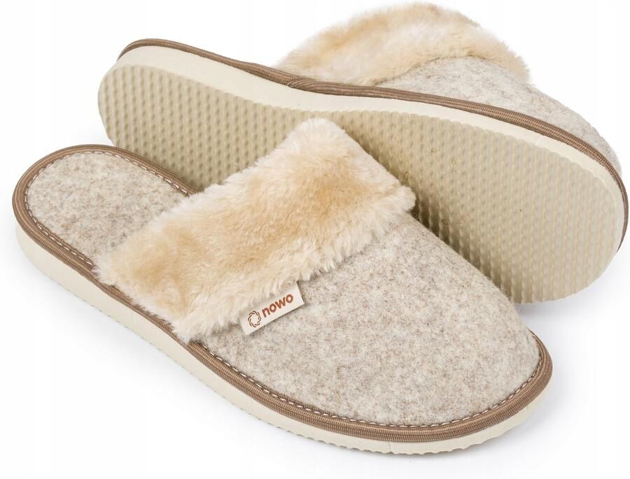 Nowo Dames Pantoffels Wolvilt Beige Warm & Comfortabel