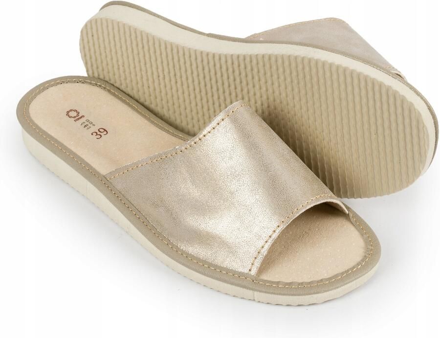 NOWO Dames Slippers Goud Metallic Leer Comfortabel