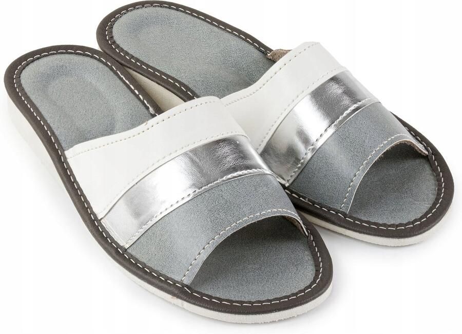 Nowo Dames Slippers Leer Grijs Comfortabele Huisschoenen