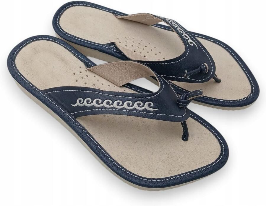 Nowo Dames Slippers Leer Marineblauw Comfortabel Modieus