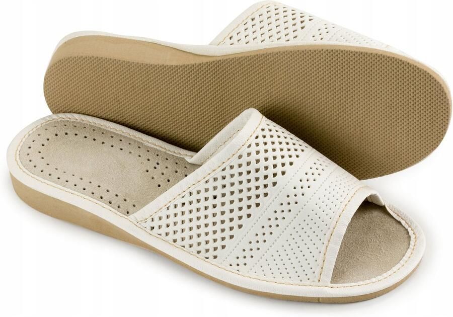 Nowo Damespantoffels Wit Leerlook Open Teen Comfort & Stijl