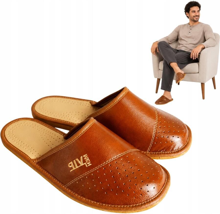 Nowo Herenslippers Bruin Comfortabele Huisschoenen met Borduring