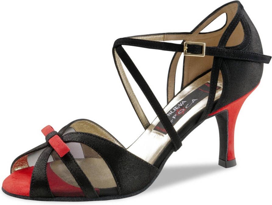 Nueva Epoca Beatriz Argentijnse Tango Dansschoenen Dames Glanzend zwart met rode accenten Suede zool Met strikje Bachata Latin Kizomba Salsa schoenen Hoge Hak Zwart rood