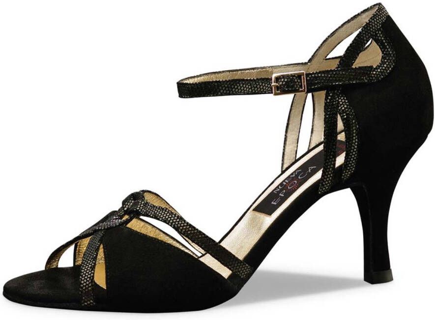 Nueva Epoca Christina Dansschoenen Dames met Suède Zool Hoge Hak Zwart Suède en Glitter Details Salsa Bachata Kizomba Latin Argentijnse Tango Zwart