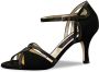 Nueva Epoca Christina LS Dansschoenen voor Dames met Lederen Zool Binnen en Buiten dansschoenen Argentijnse Tango Salsa Latin schoenen Danshakken hak Open teen Zwart suède en glitterdetails Nueva Epoca Zwart - Thumbnail 1