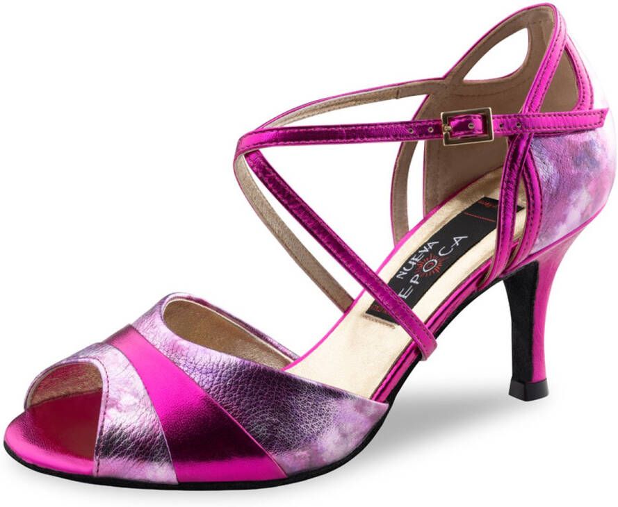Nueva Epoca Martinee Dansschoenen Dames Metallic Roze Argentijnse Tango Latin Salsa dansschoenen Suede zool Hak Opvallende Latin Schoenen Fuchsia