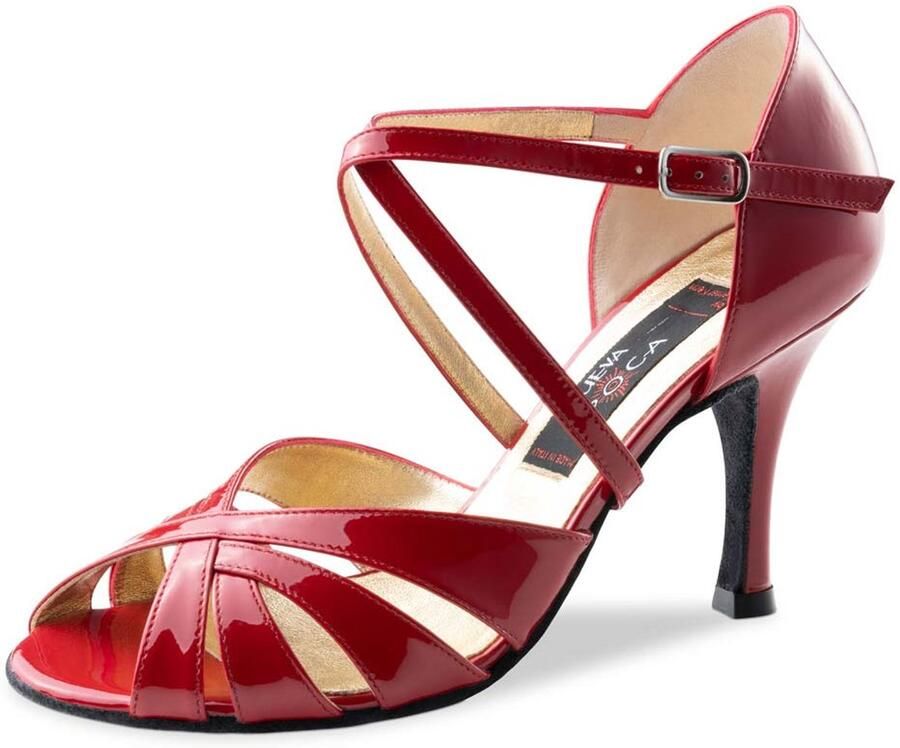 Nueva Epoca Adora Rode Dansschoenen voor Dames Rood Lakleer Hoge Hak van Stiletto Danshakken Latin Salsa Argentijnse Tango Kizomba Open teen Suède zolen Rood