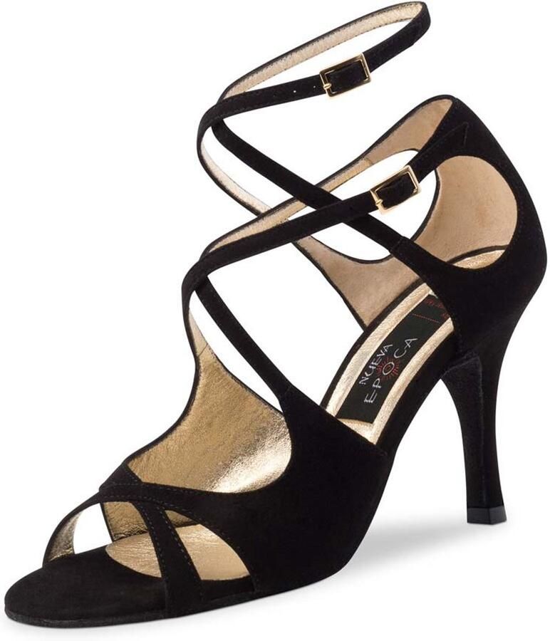 Nueva Epoca Amalia Dansschoenen voor Dames Salsa Latin Argentijnse Tango Hoge Danshakken Stiletto hak Suede zolen Open neus Nueva Epoca Zwart