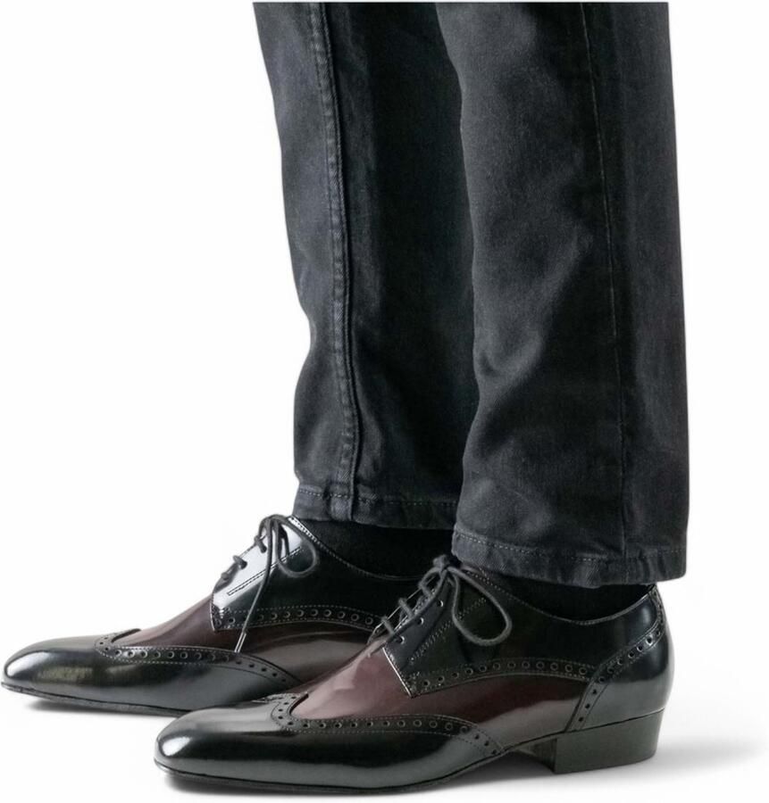 Argentijnse Tango Dansschoenen heren Nueva Epoca Belgrano Hoogwaardig soepel leer Suede Zool Flexibele middenzool Vochtregulerend Luxueuze uitstraling Nueva Epoca Bordeaux Zwart