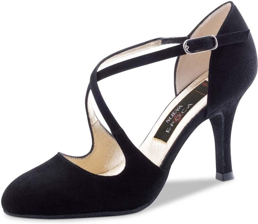 Nueva Epoca Serena Dames Dansschoenen voor Argentijnse Tango Latin Salsa Kizomba Hoge hak Dichte Teen Danshakken met gekruist bandje Suede Zool Nueva Epoca Zwart