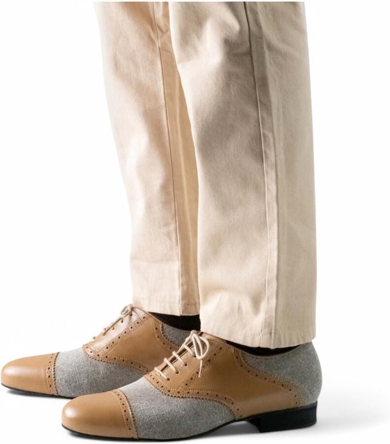 Nueva Epoca Tadil Heren dansschoenen Argentijnse Tango Soepel leer Suède zool Comfort en demping Vetersluiting Latin Tango Nueva Epoca Beige Bruin
