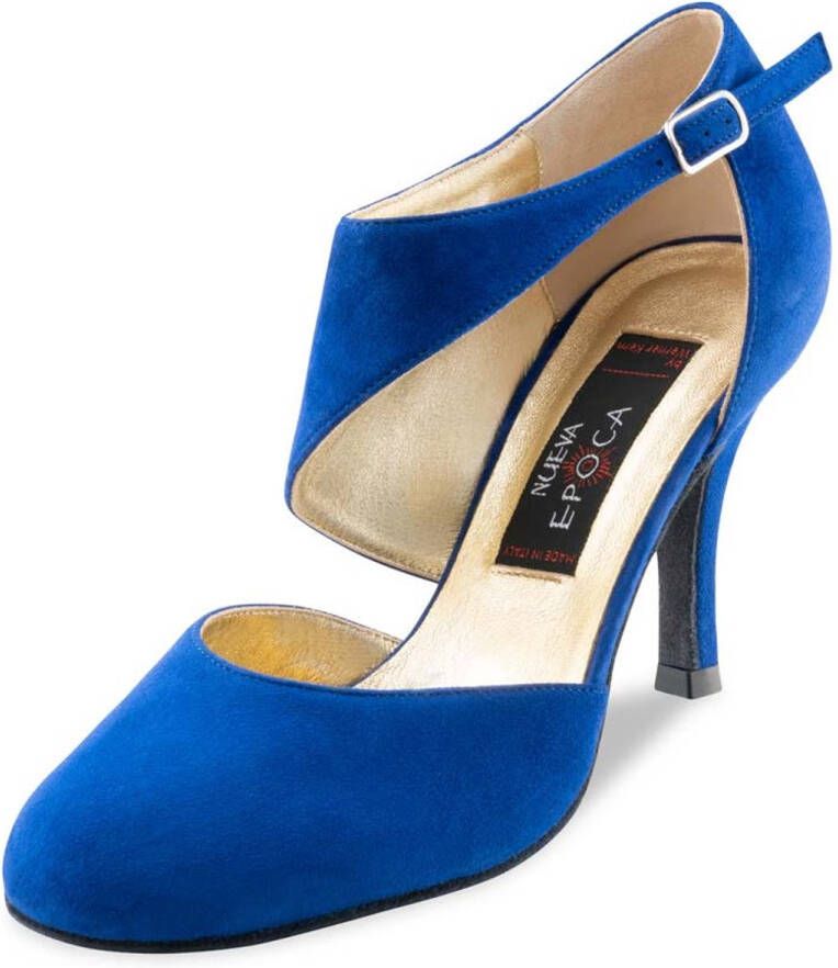 Nueva Epoca Reyna Dames Dansschoenen voor Argentijnse Tango Latin Salsa en Kizomba Felblauw suede Dichte teen Gesloten zijkant Suede zolen Leren voering Blauw