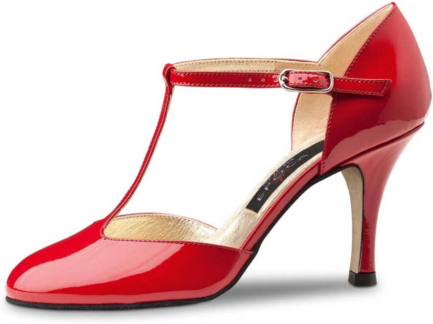 Nueva Epoca Roslyn LS Rode Dansschoenen voor Dames met Lederen Zool Glanzend Lakleer Dansschoenen voor Buiten Argentijnse Tango Salsa Latin schoenen Dichte teen Rood