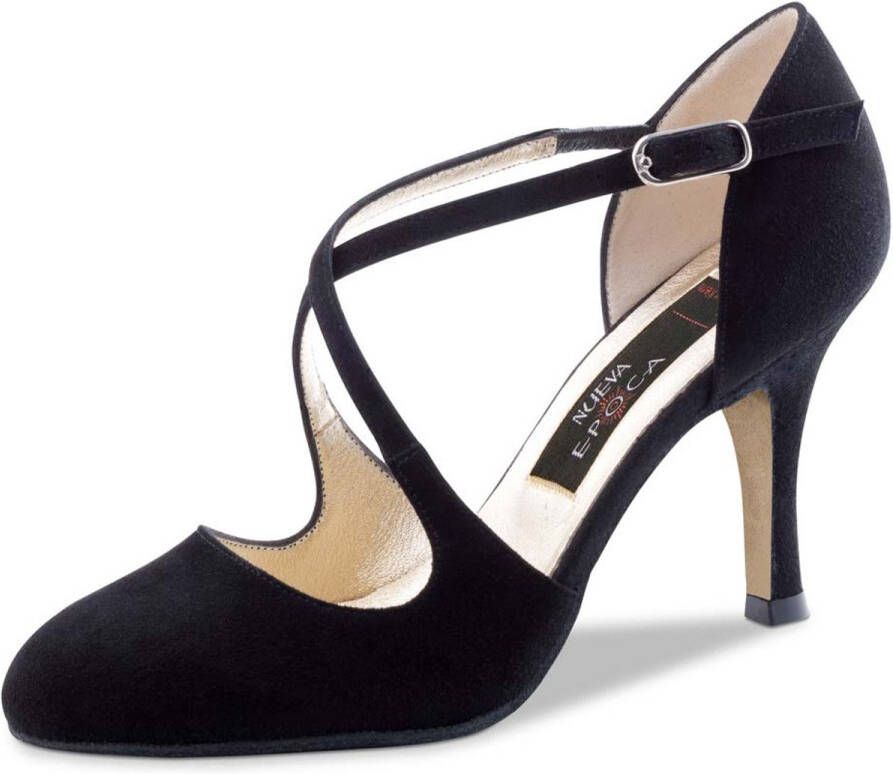 Nueva Epoca Tanja Dansschoenen voor Dames met Lederen Zool Buiten en Binnen Dansschoenen Argentijnse Tango Latin Salsa Kizomba Stiletto hak Dichte neus Kruisbandje Zwart