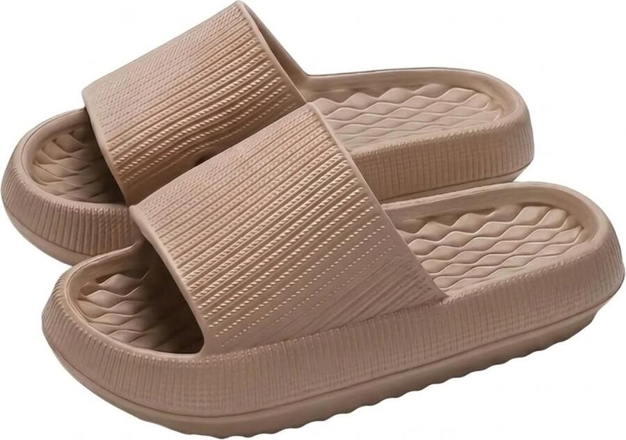 NUVEX Khaki badslippers dames EVA instap slippers antislip dik zool zacht voetbed open teen lichtgewicht douche slippers strand slippers geschikt voor binnen en buiten