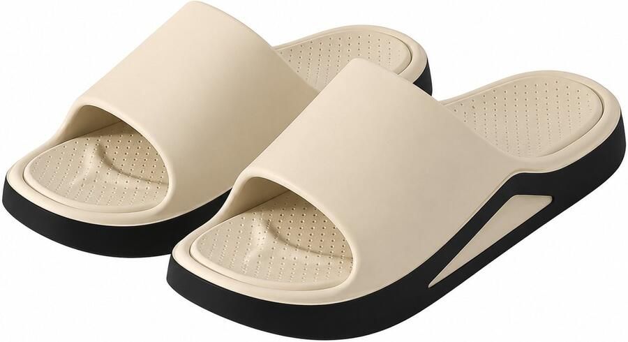 NUVEX Khaki badslippers en instap slippers EVA antislip open teen dik zool lichtgewicht douche slippers strand slippers geschikt voor binnen en buiten - Foto 2