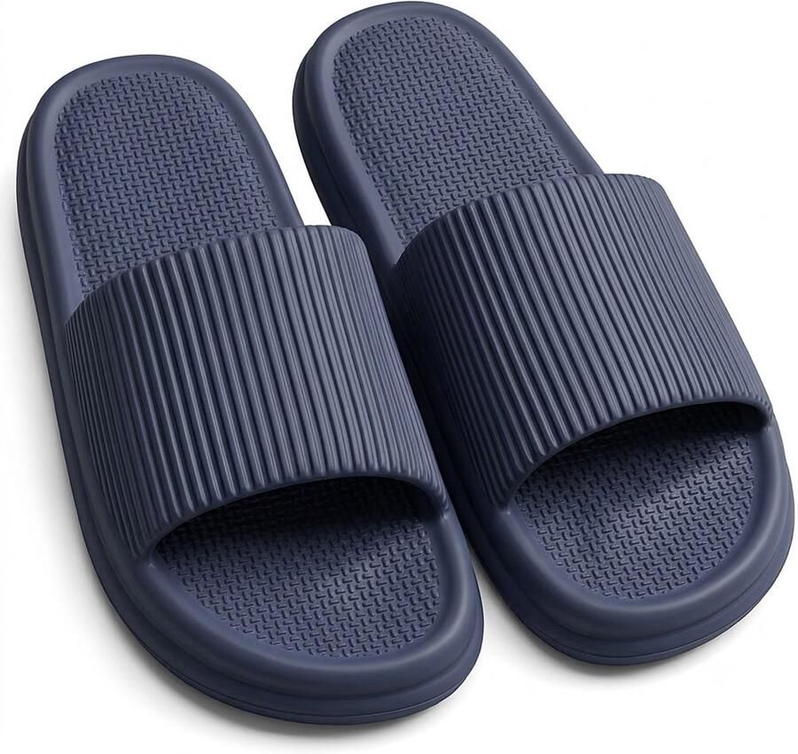 NUVEX Marineblauwe badslippers unisex EVA slippers open teen antislip slippers voor en zachte zool instap slippers voor binnen buiten badkamer douche zwembad strand casual