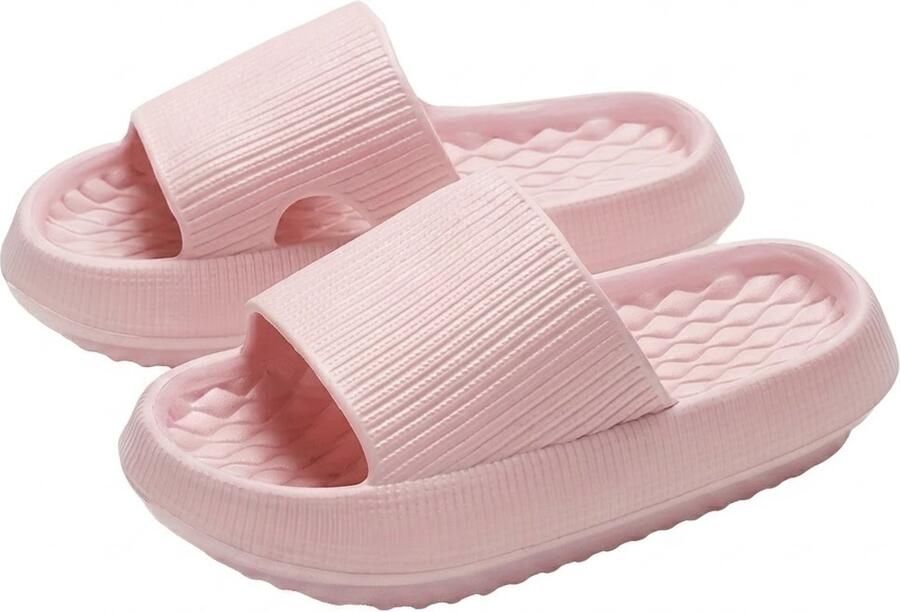 NUVEX Roze badslippers dames EVA instap slippers antislip dik zool zacht voetbed open teen lichtgewicht douche slippers strand slippers geschikt voor binnen en buiten